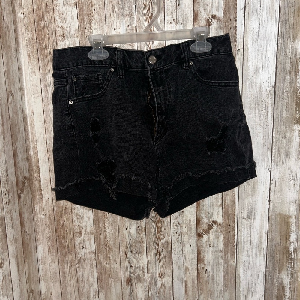Blue Spice Dark Jean Shorts with Frayed Hem